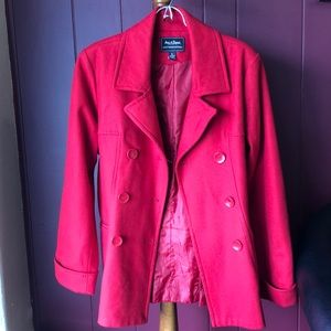Red pea coat, large
